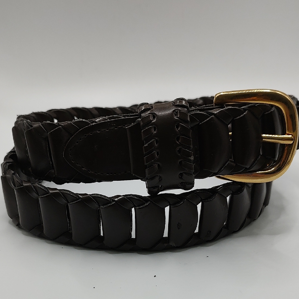 Men's Brown Stimulated Leather Belt with Gold Buckle Size S/M